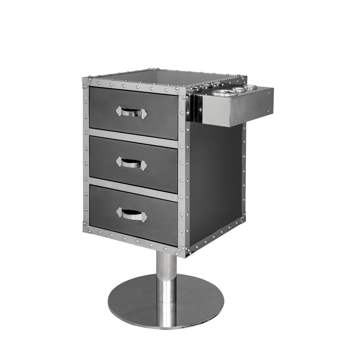 Kronos Free Standing Styling Station in Riveted Stainless Steel
