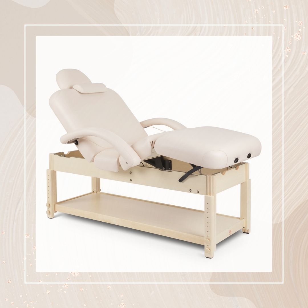 adjustable pneumatic facial bed with storage cabinets underneath