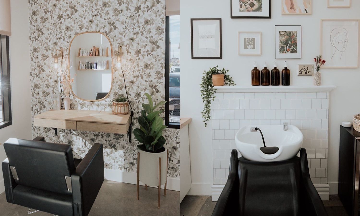 examples of two different independently owned salon suite facilities furnished with traditional salon equipment
