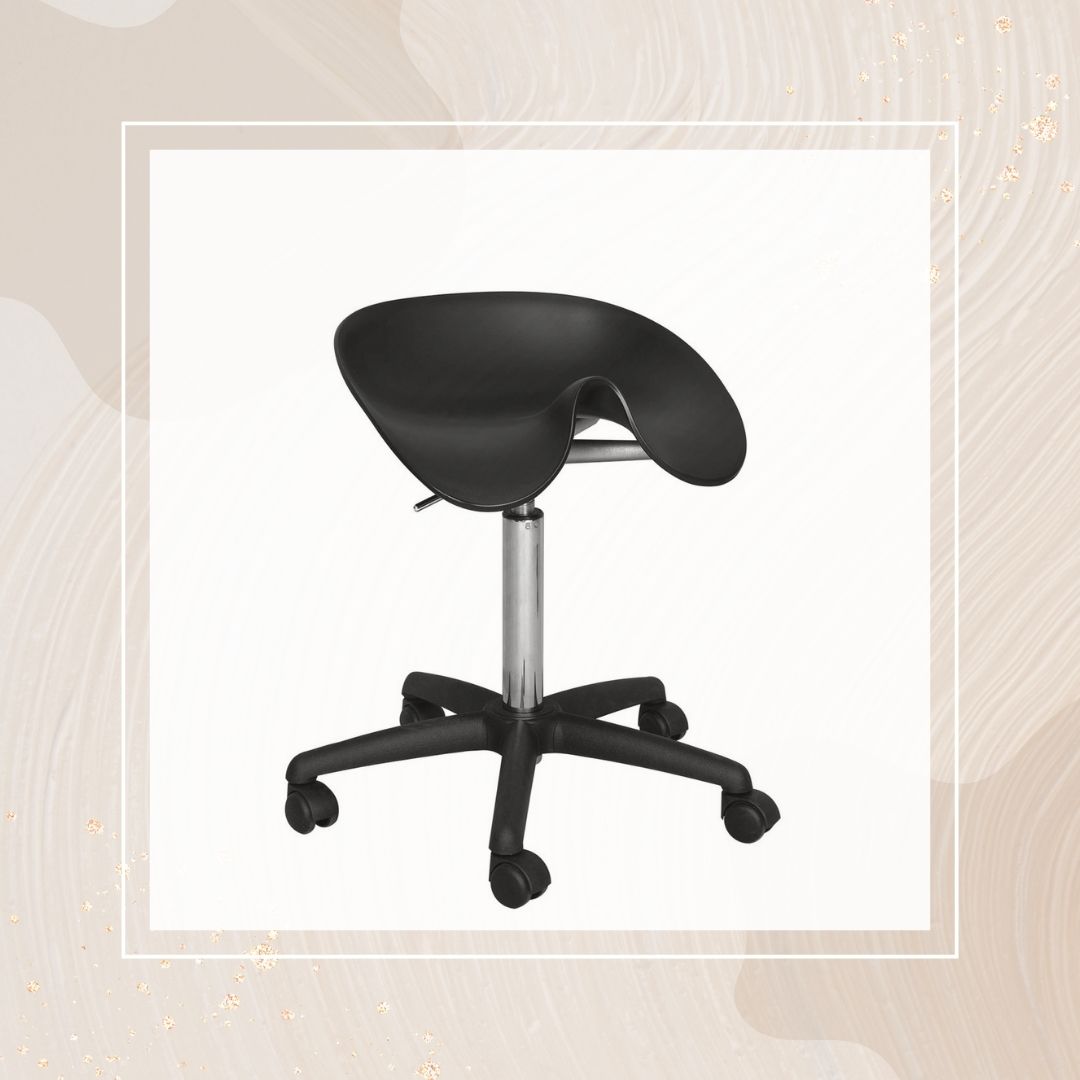 ergonomic saddle stool for spa or salon with hard plastic contoured seat