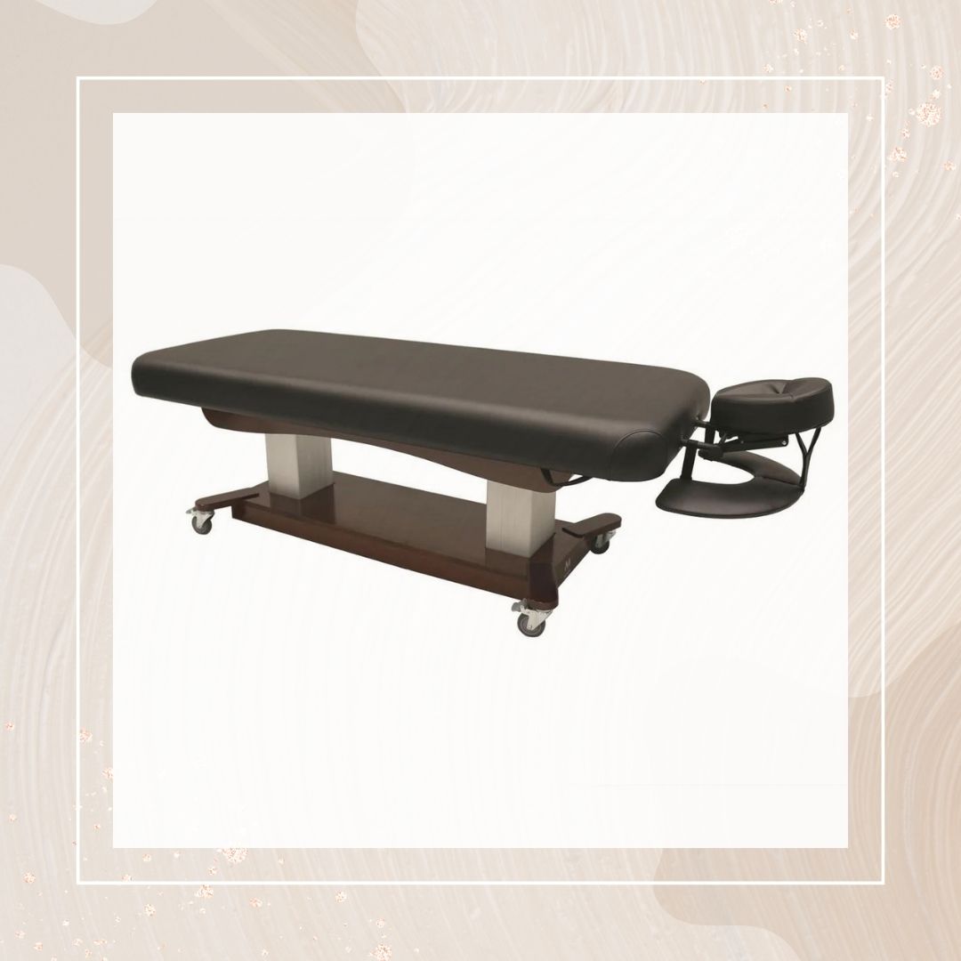 premium electric facial bed in black with wheeled base