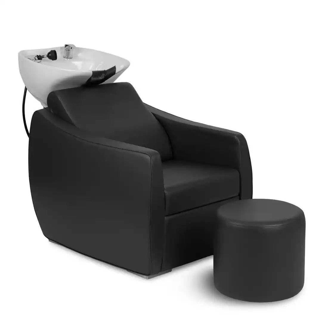 shampoo bowl and chair with round ottoman making head spa services more relaxing