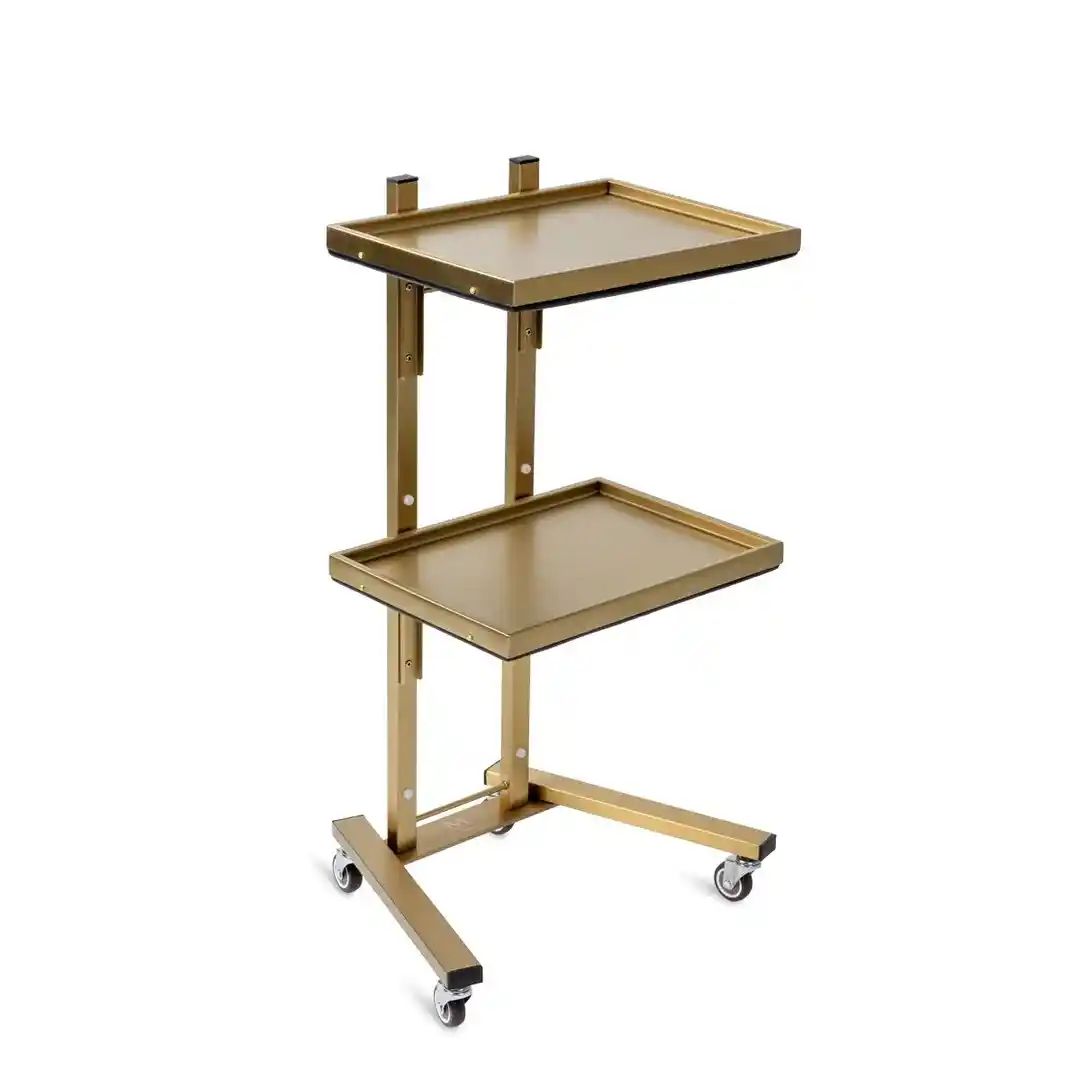 wheeled service tray in brushed gold
