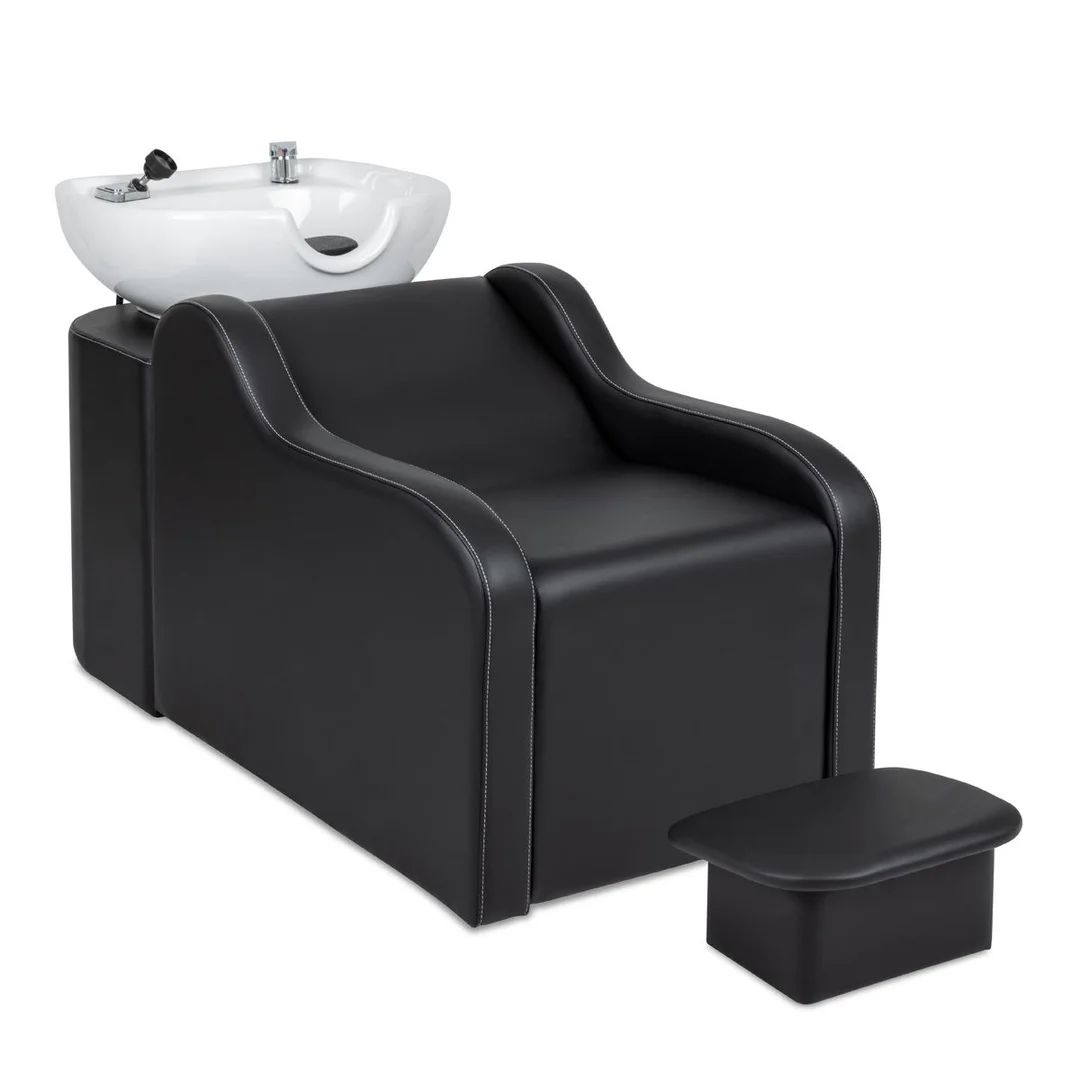 deluxe modern shampoo bowl and chair with ottoman used for head spa services in a hair salon