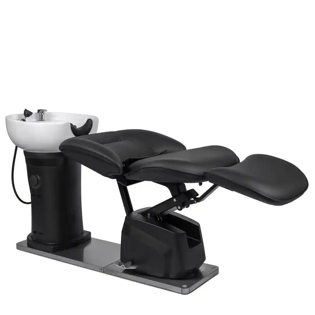 electric shampoo bowl and chair in fully reclined position for use as a head spa